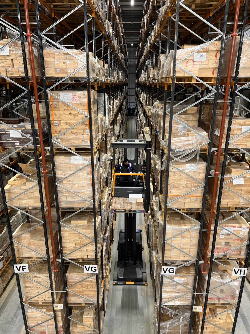 Wine inventory held in a bonded storage warehouse